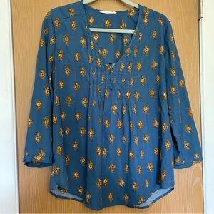 Blue Paisley Pleated Blouse